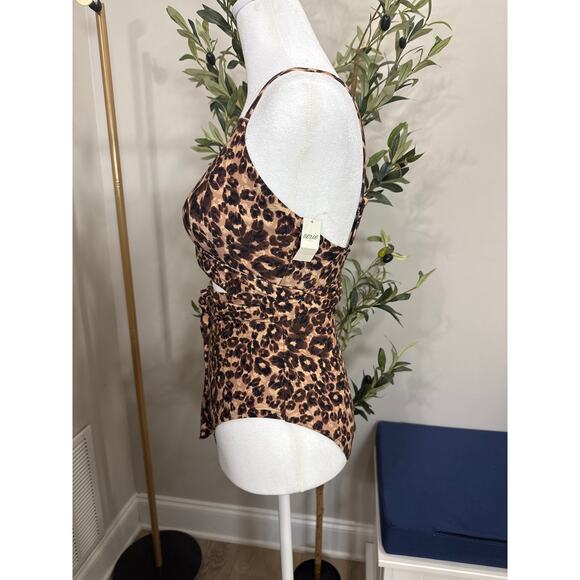 Aerie Leopard Print Swimsuit Tie Waist full coverage cut out UPF50 Sz Small - Picture 4 of 5